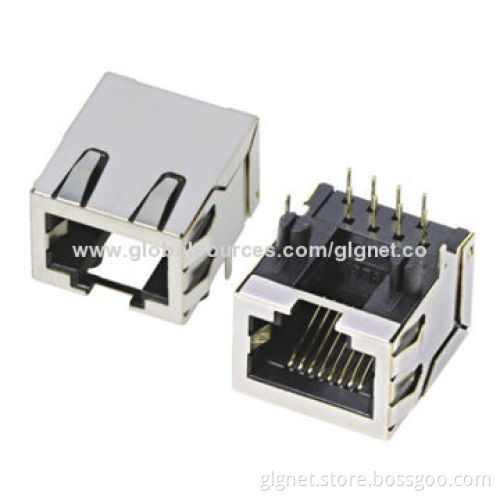 RJ45 Modular Jacks, 1*1 port, 8P8C/8P4C, side entry, with shielding and spring, low-height